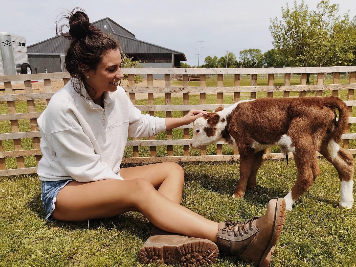 Petting a baby calf at Barkow Ranch